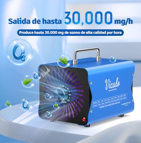  Generador de ozono para hogar, ionizador O3 30000 mg para desodorizar sótanos y habitaciones de mascotas
| Ionizador de