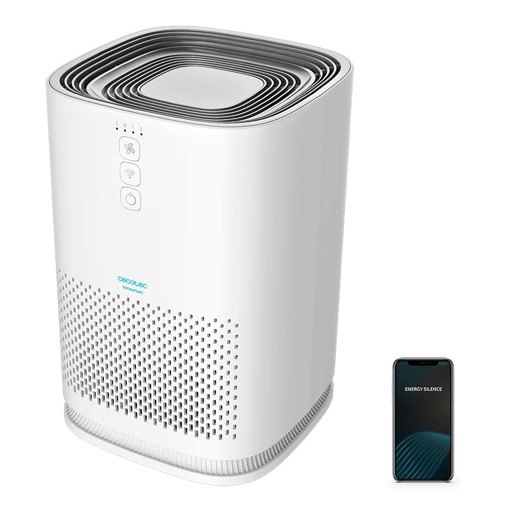 Cecotec Purificador de Aire TotalPure 1500 Connected Blanco - Filtrado HEPA 3 Etapas, Cadena de Filtros 100 CADR, Wi-fi,